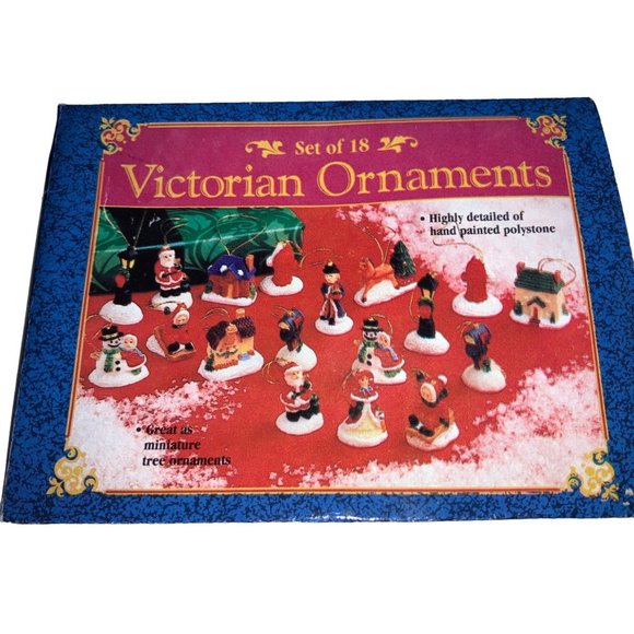 Victorian Mini Christmas Tree Polystone Ornaments Set of 18 Open Package - Picture 1 of 10